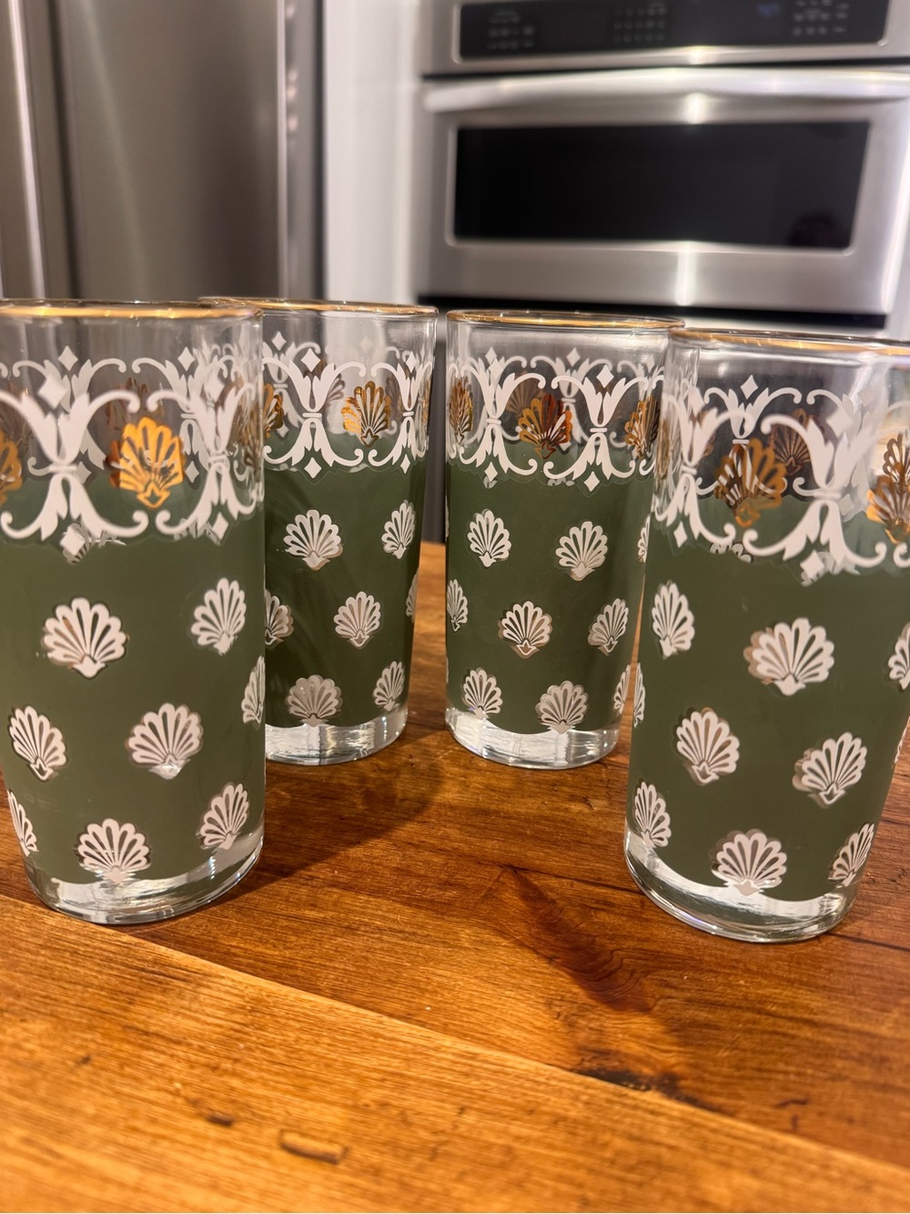 Jeanette Jasperware Gold-Trimmed Green Decorative Glass Tumblers - 4